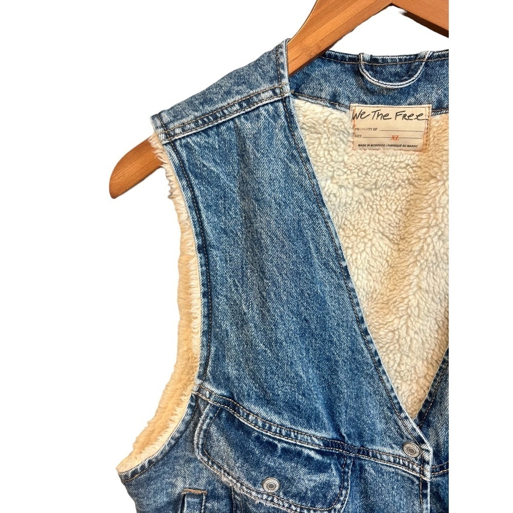 Nwt Free People Florence Ranch Sherpa Lined Denim Western Coastal Cowgirl Vest - Picture 13 of 14
